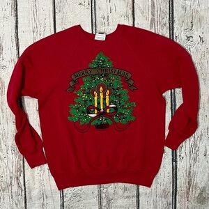 Vintage Merry Christmas Holiday 1980s Crewneck Ugly Sweater Party 80s Sweatshirt